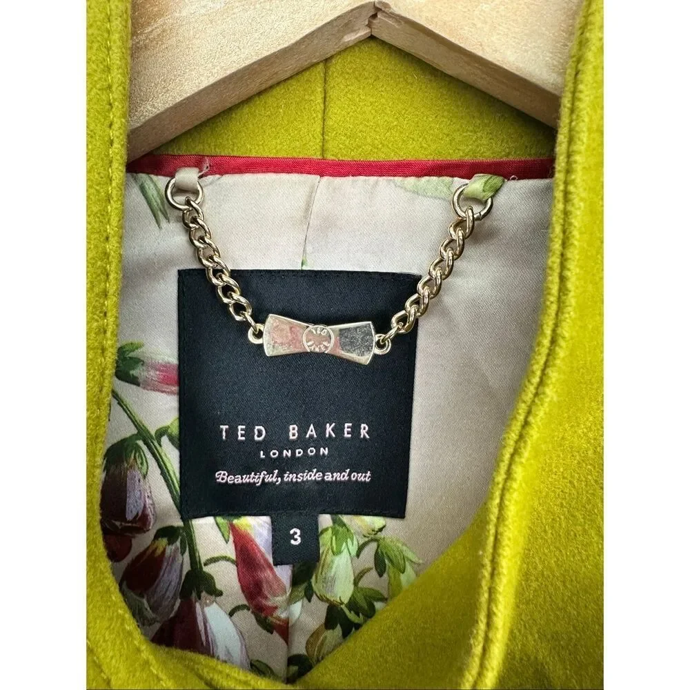 Ted Baker Women’s Wrenn Chartreuse Green Wool Cashmere Blend Peplum Blazer Jacke - Picture 5 of 16